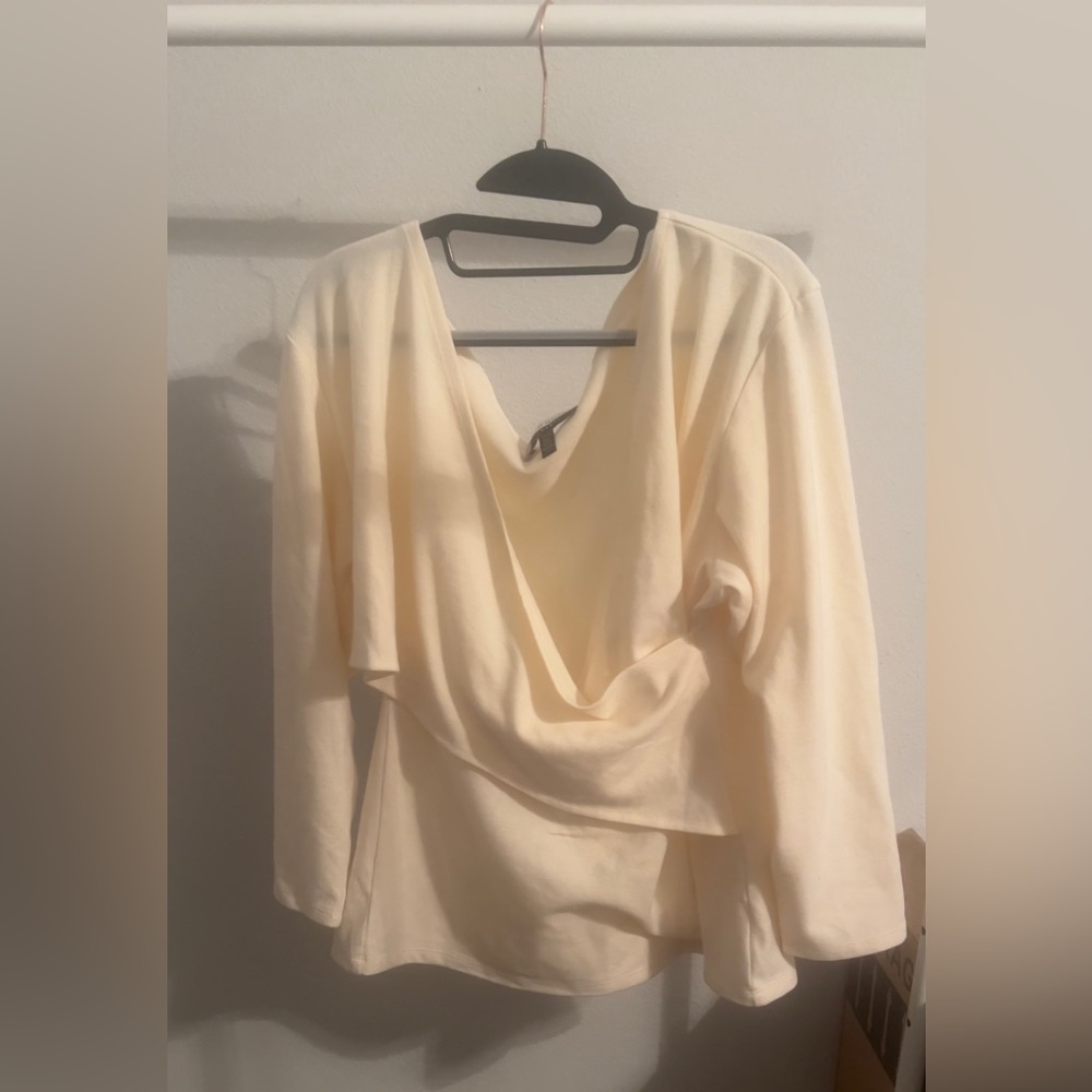 Cream long sleeve cross top